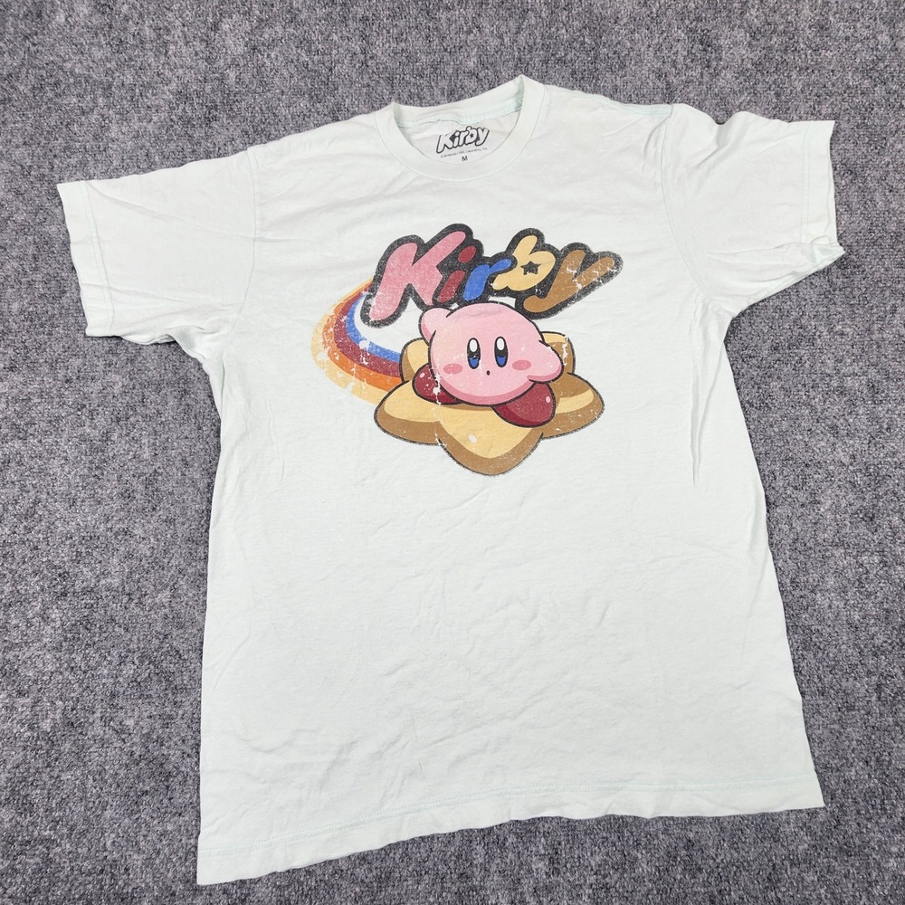 Kirby Nintendo Warp Star Graphic T-Shirt‎ Mint Green Distressed Print Mens M